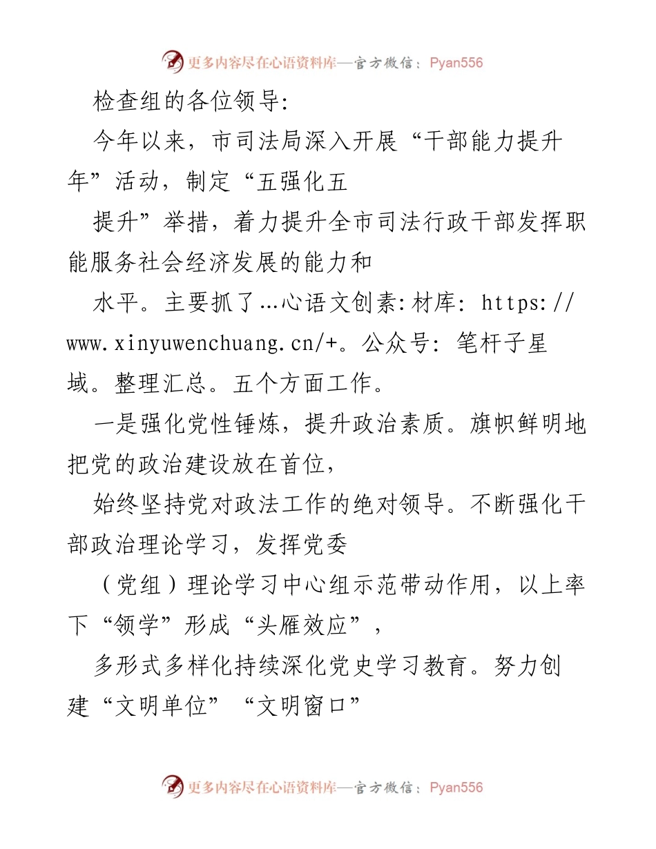[工作总结] 市司法局干部能力提升年活动 - 提升司法行政干部能力的五项举措总结.docx_第1页