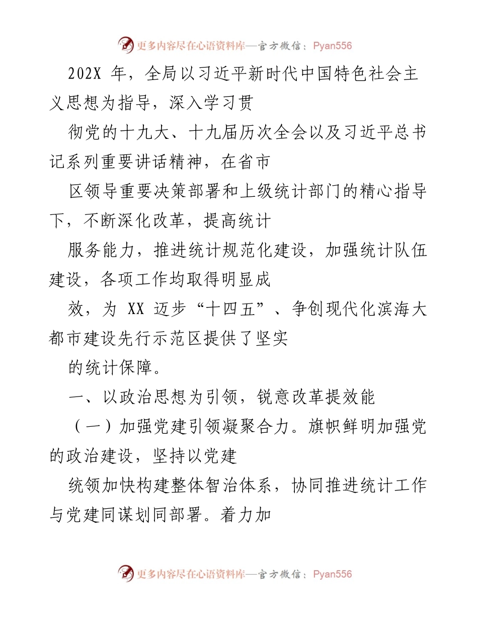 [工作总结] 年度工作总结 - 202X年统计局工作总结与改革成效报告.docx_第1页