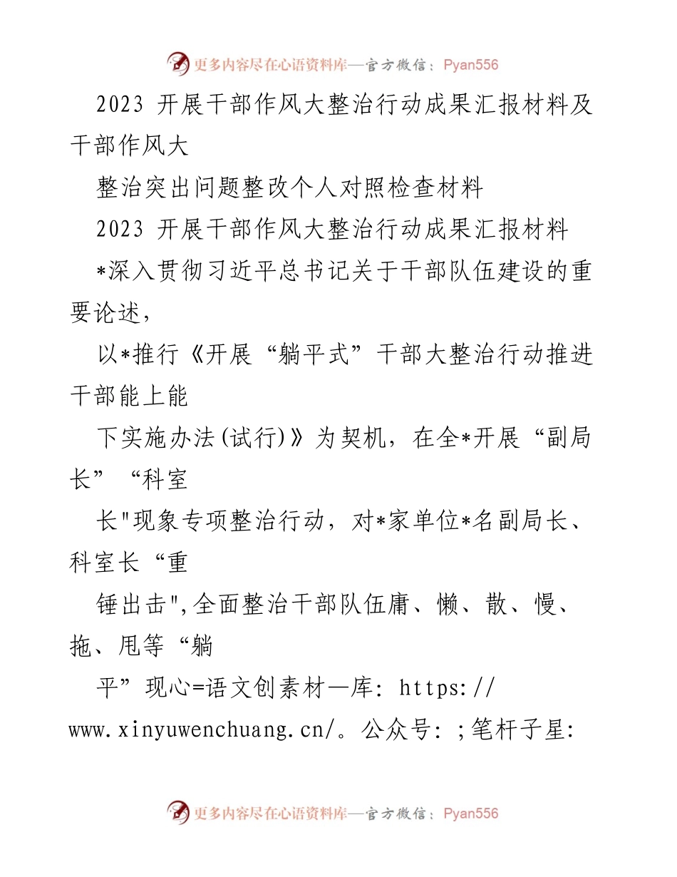 [工作总结] 干部作风大整治行动 - 2023干部作风大整治行动成果与整改汇报材料.docx_第1页