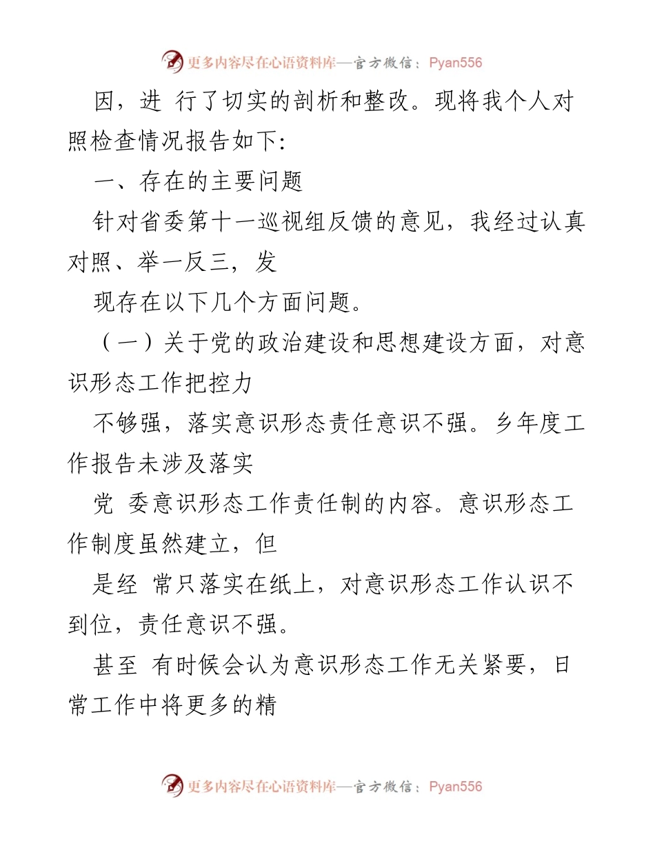 [工作总结] 巡视反馈整改 - 巡视反馈意见整改专题民主生活会个人对照检查情况报告.docx_第2页