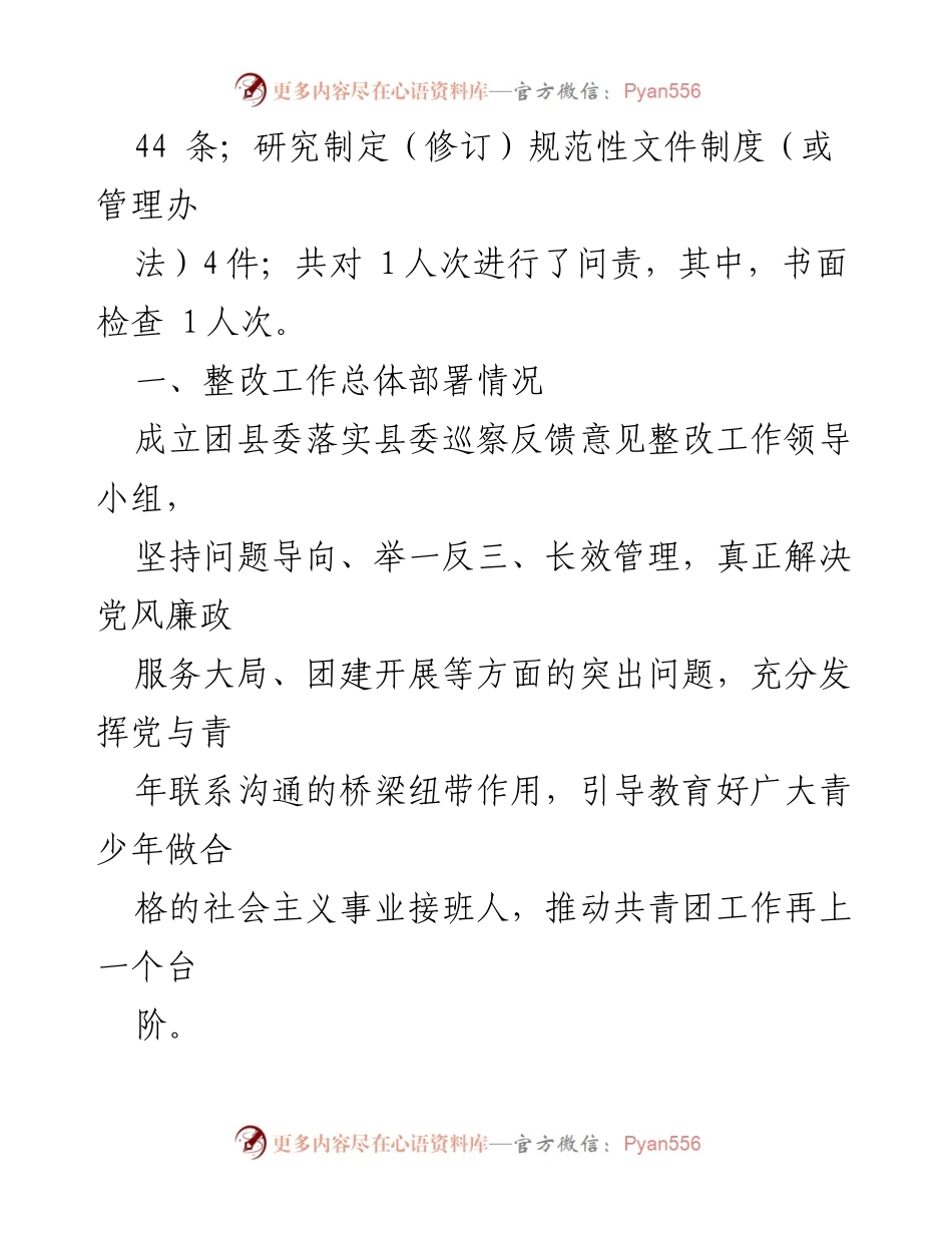 [工作总结] 巡察整改 - 共青团县委巡察整改进展情况报告.docx_第2页