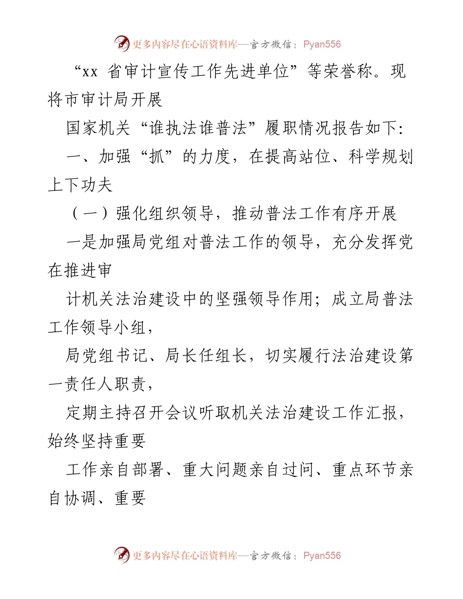 [工作总结] 市审计局 - “谁执法谁普法”履职工作报告总结.docx_第2页