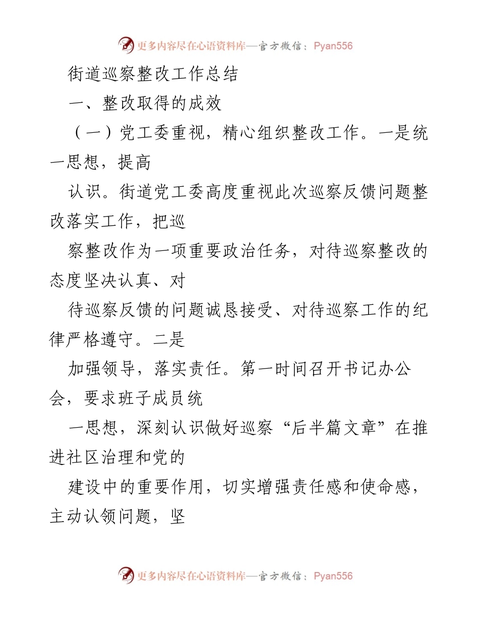 [工作总结] 巡察整改 - 街道巡察整改工作成效与措施总结.docx_第1页