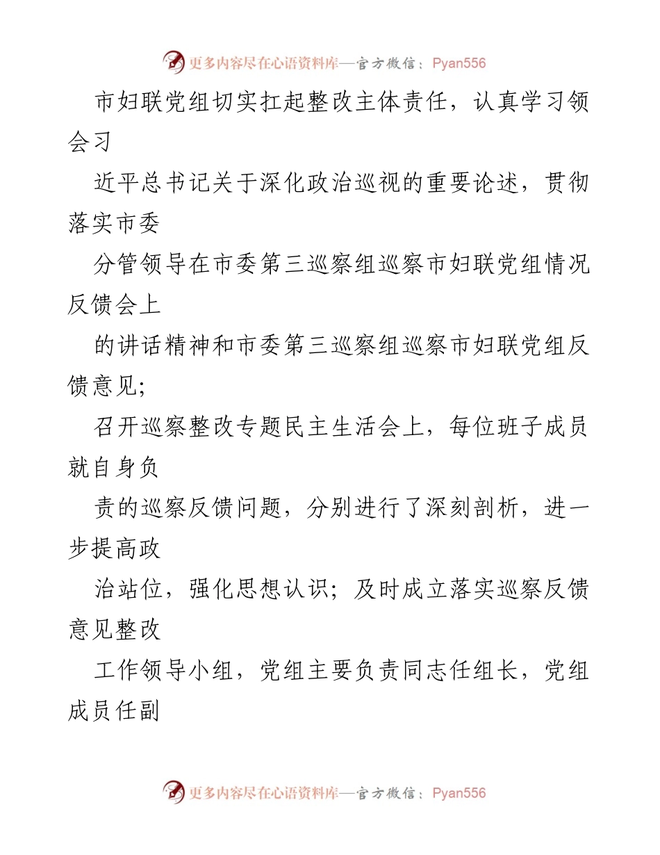 [工作总结] 巡察整改 - 市妇女联合会党组巡察反馈意见整改进展情况报告.docx_第2页
