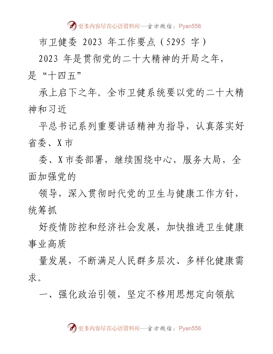 [工作总结] 市卫健委 - 2023年卫健系统工作要点与实施策略.docx_第1页