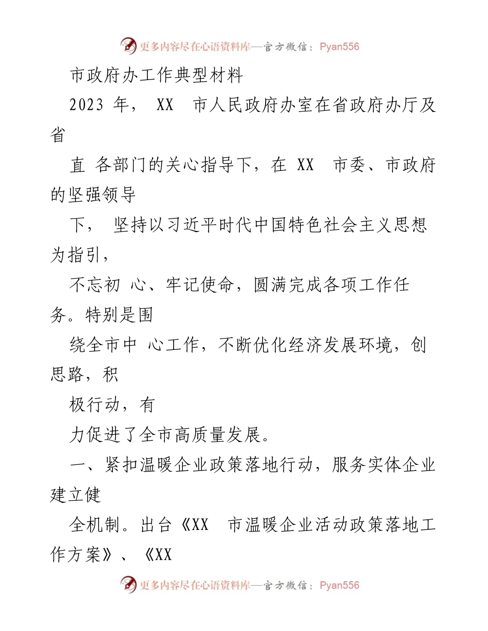 [工作总结] 市政府工作 - XX市政府办2023年工作总结与成效分析.docx_第1页
