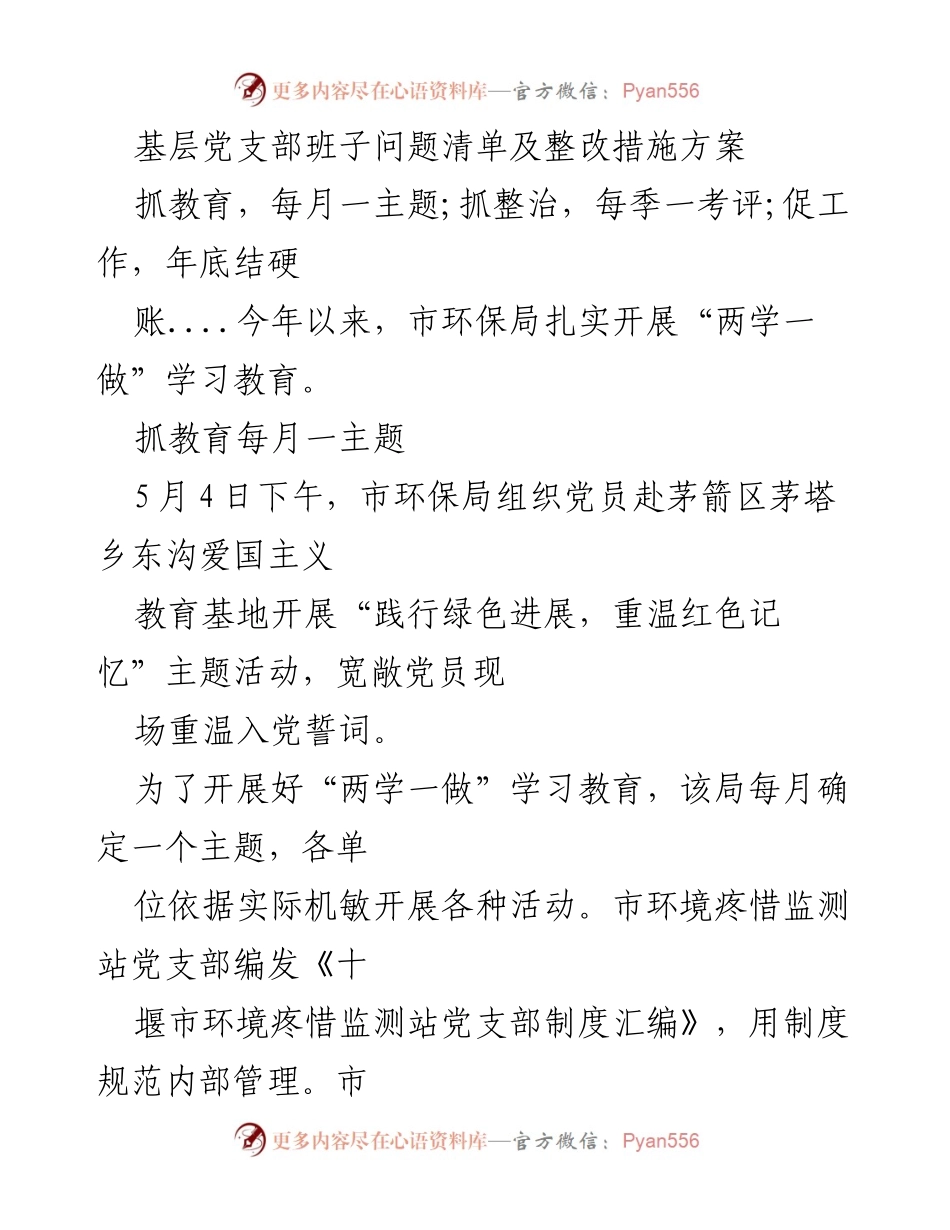 [工作总结] 市环保局 - 基层党支部“两学一做”学习教育实施情况及整改措施.docx_第1页