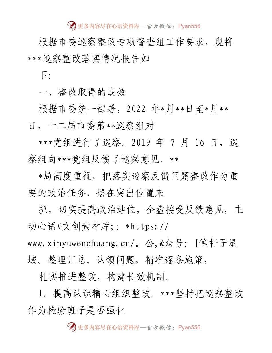 [工作总结] 巡察整改 - ___党组巡察整改落实情况报告_1.docx_第1页