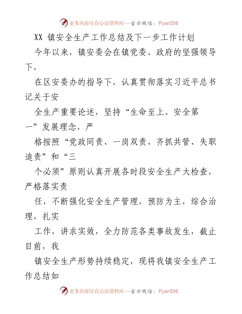 [工作总结] 安全生产工作会议 - XX镇2023年安全生产工作总结及下一步工作计划.docx_第1页