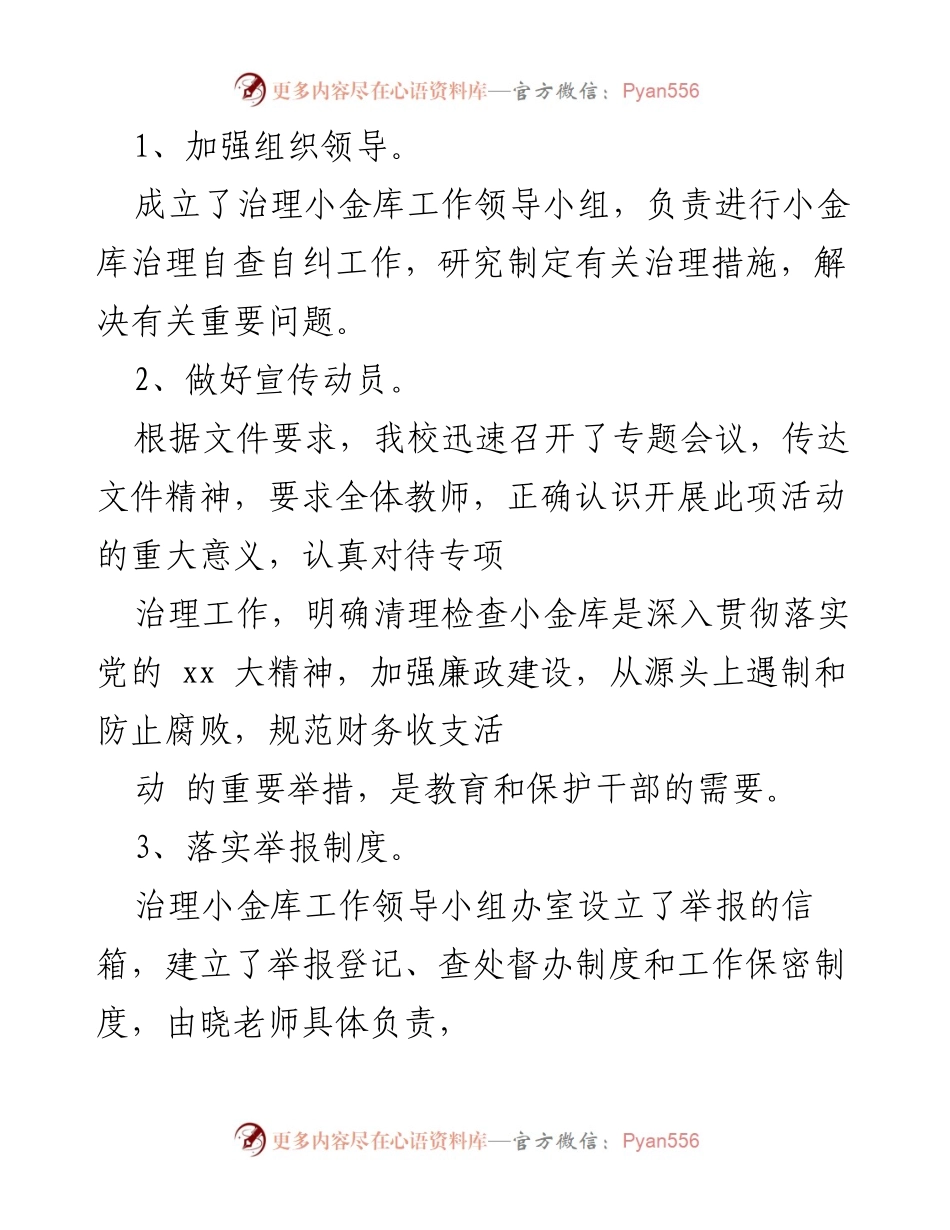 [工作总结] 小金库治理工作 - 加强小金库治理，提升组织领导与工作标准.docx_第1页