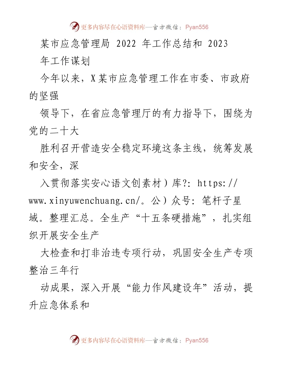 [工作总结] 年度工作总结 - 某市应急管理局2022年工作总结与2023年工作谋划.docx_第1页