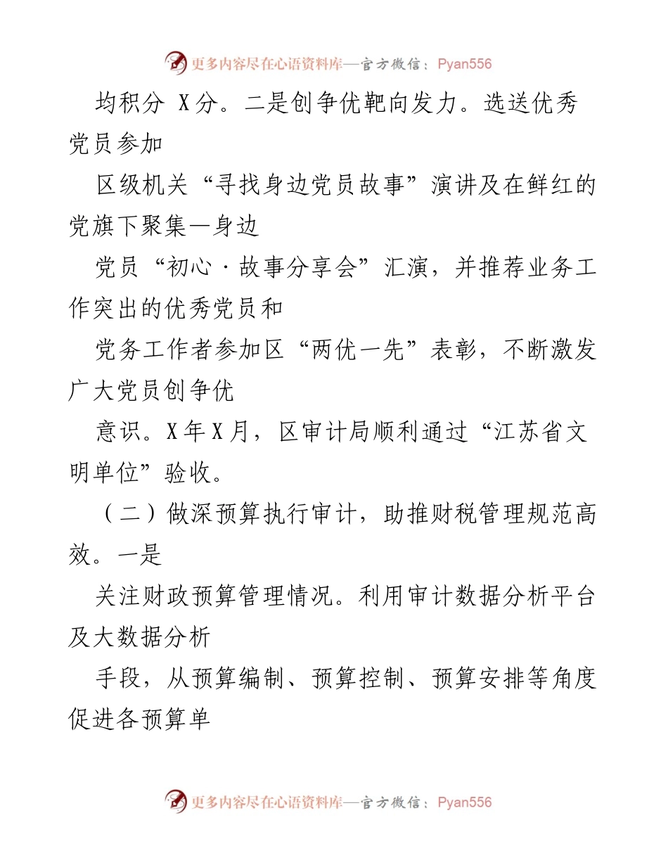 [工作总结] 审计局年度工作总结 - 深化审计工作，促进财税管理与党员意识提升.docx_第1页