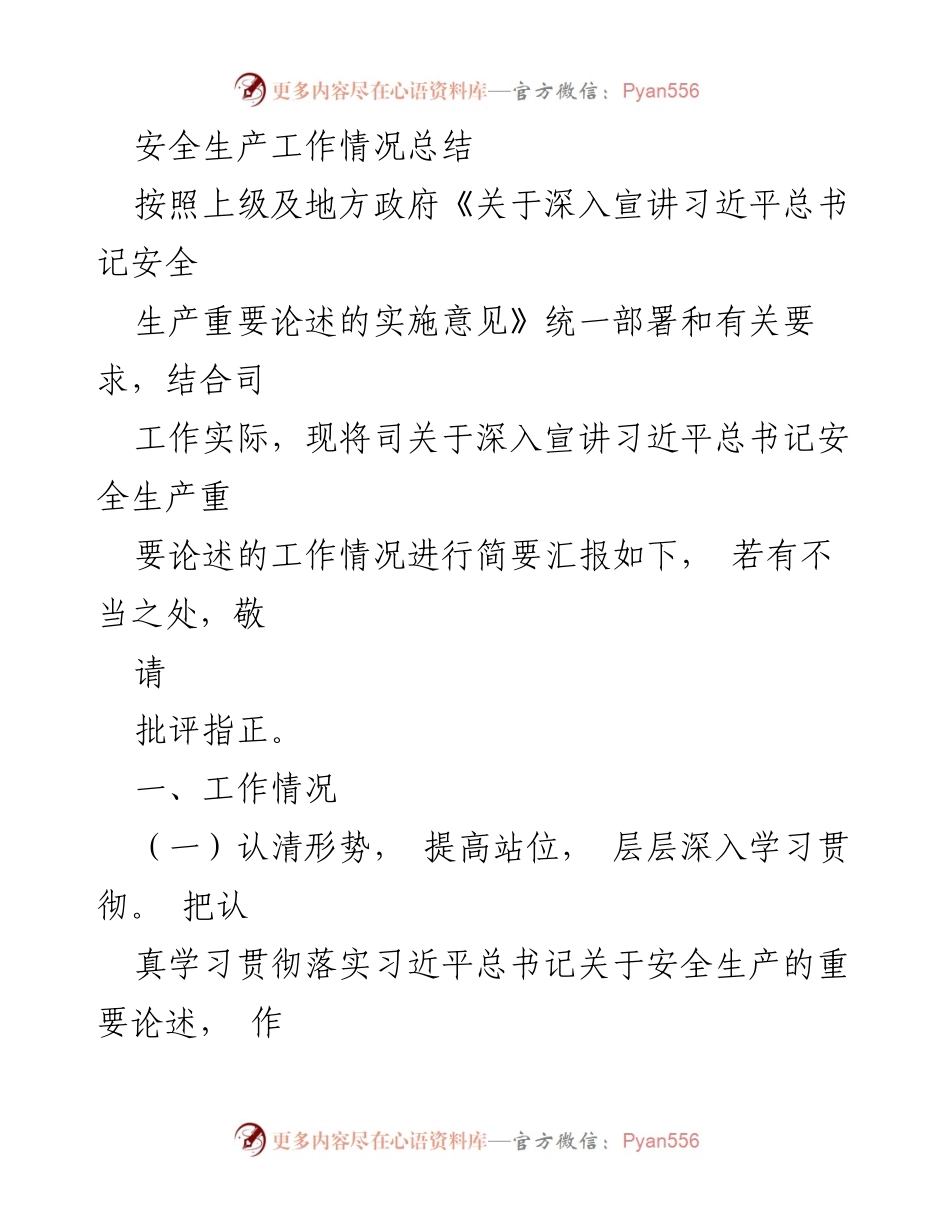 [工作总结] 安全生产 - 深入宣讲习近平总书记安全生产重要论述工作情况总结.docx_第1页
