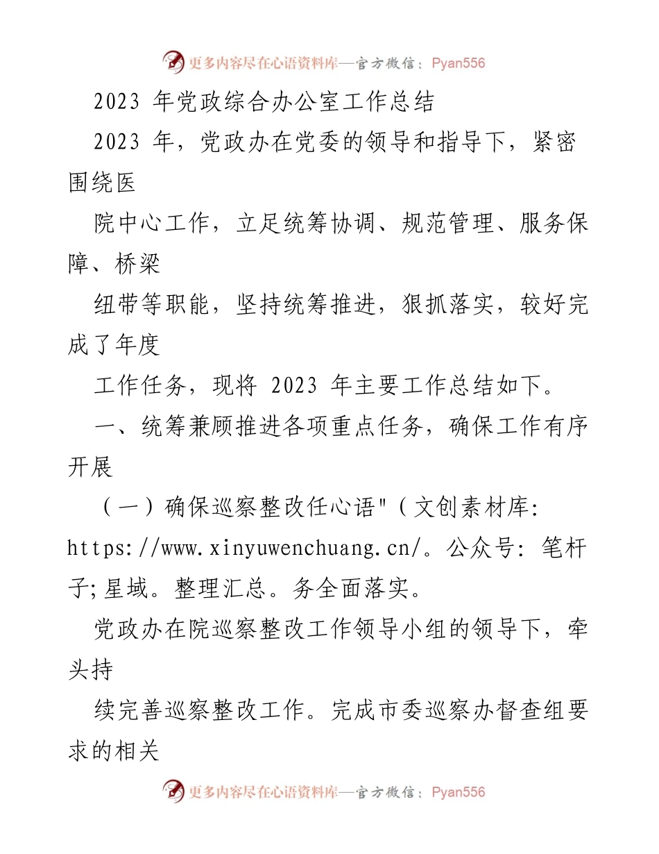[工作总结] 年度工作总结 - 2023年党政综合办公室工作总结.docx_第1页
