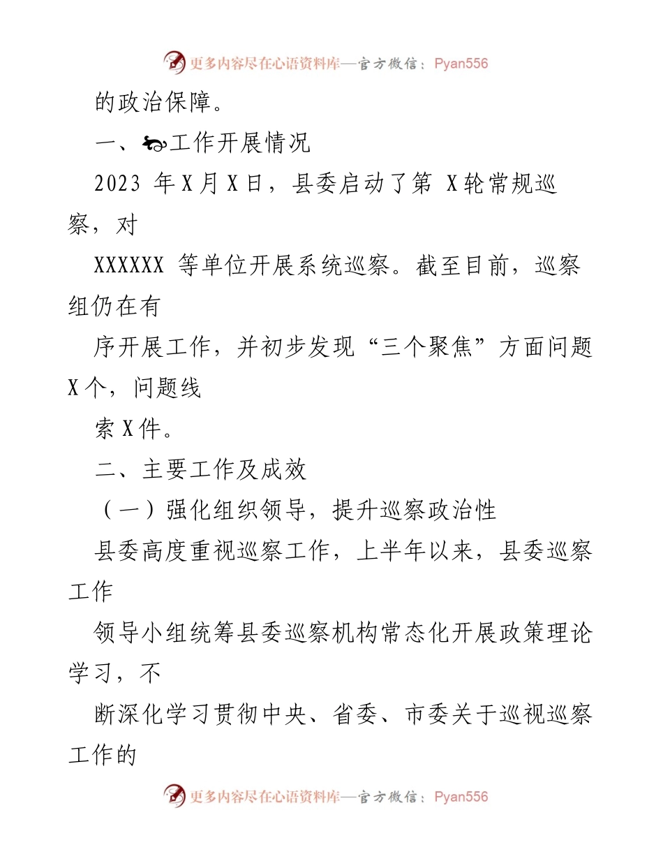 [工作总结] 巡察工作 - 2023年XX县巡察办半年工作总结.docx_第2页