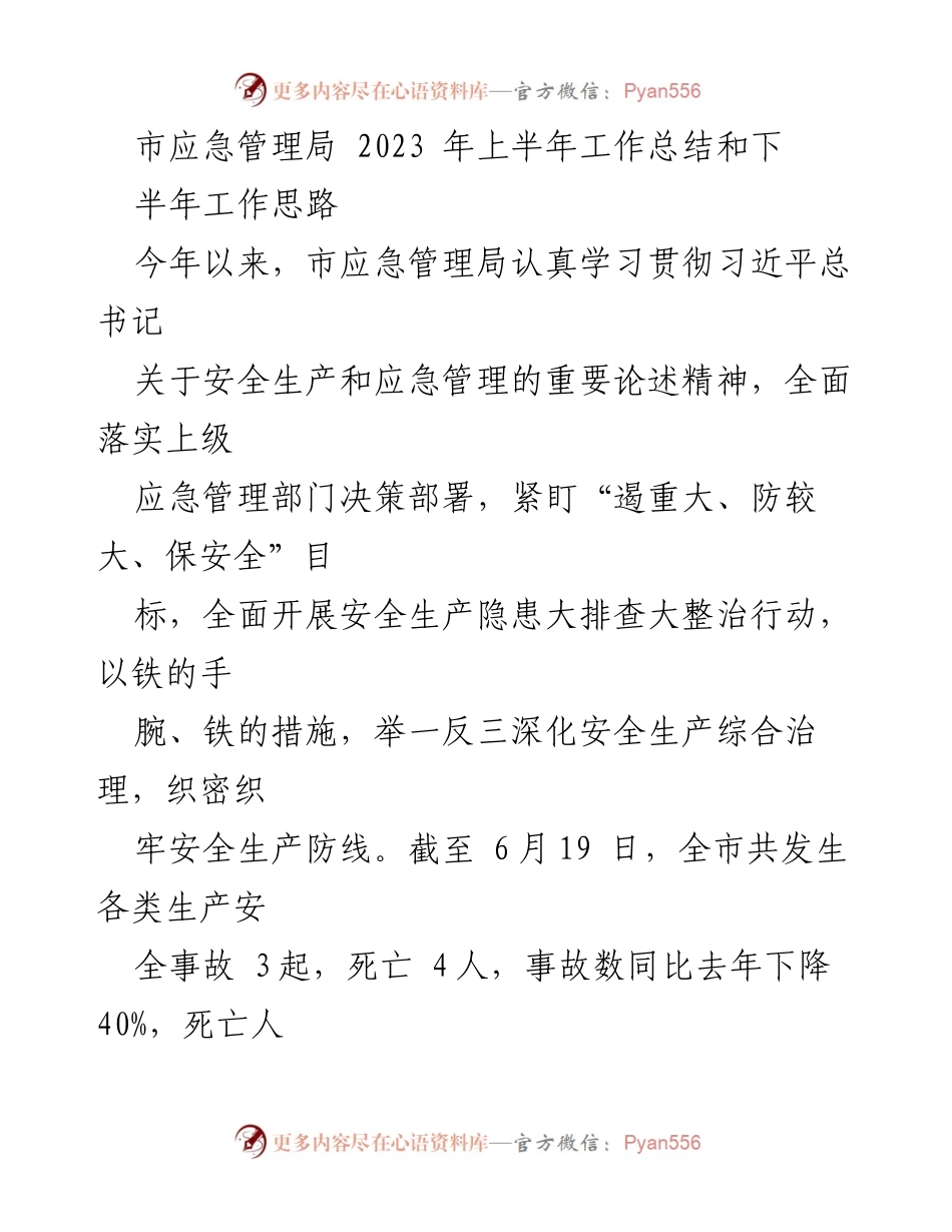 [工作总结] 市应急管理局 - 2023年上半年安全生产工作总结及下半年工作思路.docx_第1页