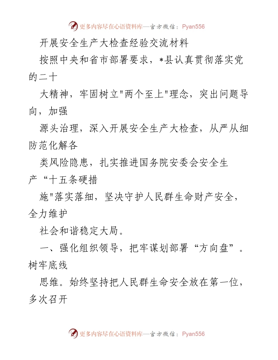 [工作总结] 安全生产大检查 - 加强安全生产大检查，守护人民生命财产安全.docx_第1页
