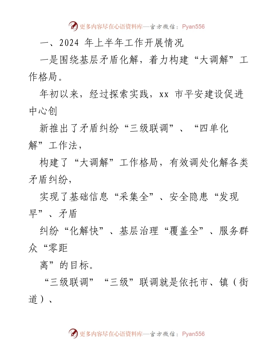 [工作总结] 市平安建设促进中心 - 2024年上半年工作总结与下半年工作计划.docx_第2页