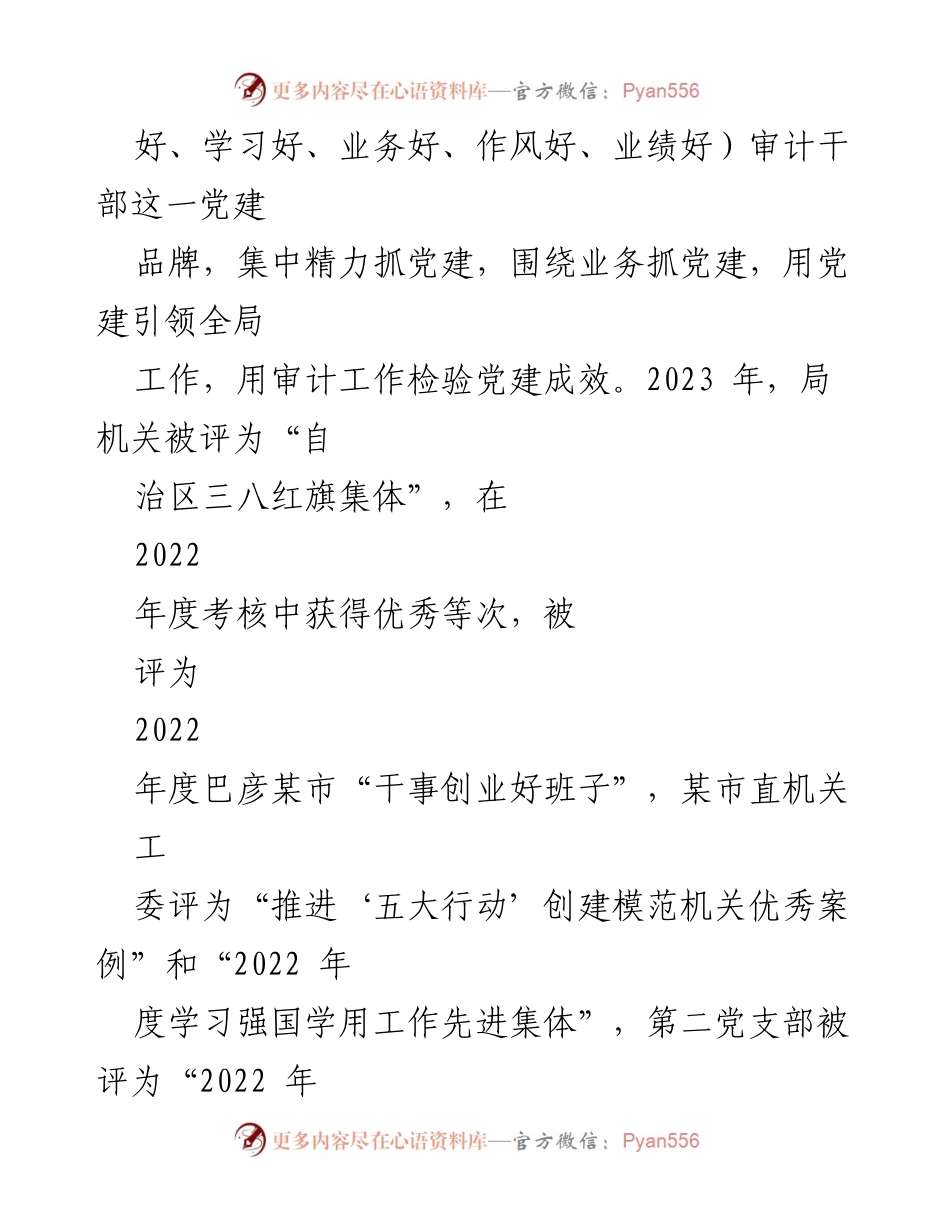 [工作总结] 审计局 - 2023年审计局党建工作半年汇报.docx_第2页