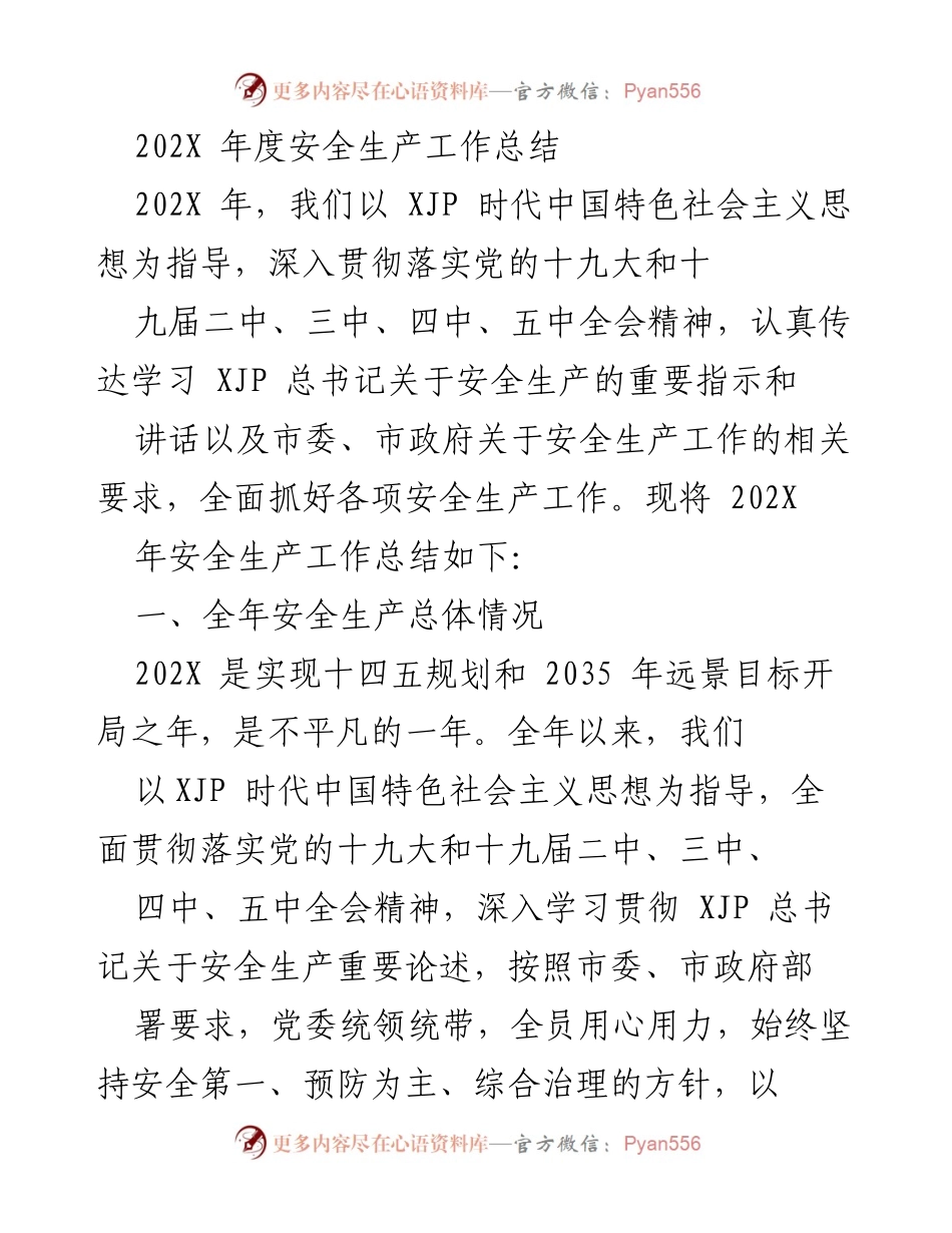 [工作总结] 年度安全生产工作 - 202X年度安全生产工作总结与成就.docx_第1页