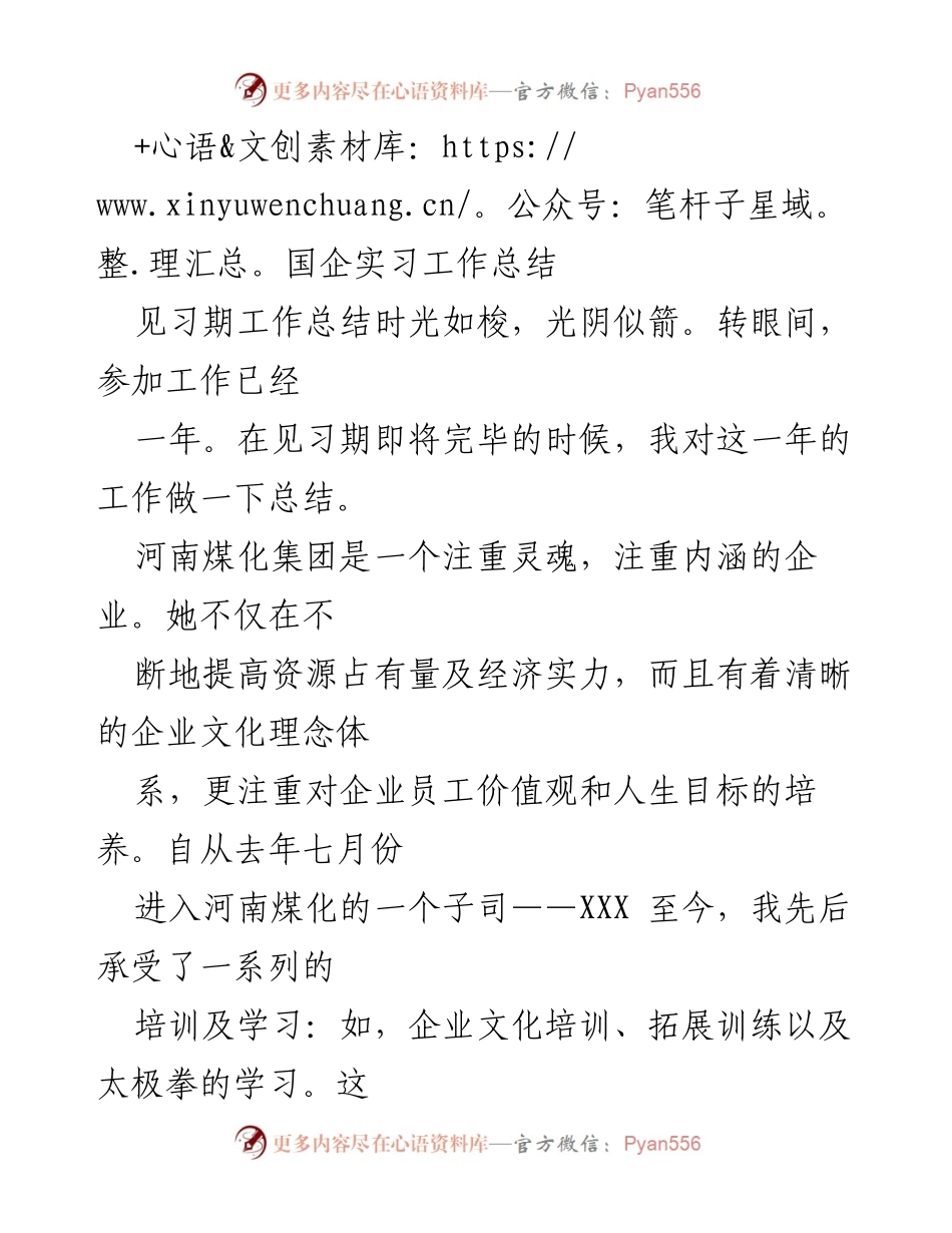 [工作总结] 实习总结 - 河南煤化集团见习期工作总结.docx_第1页