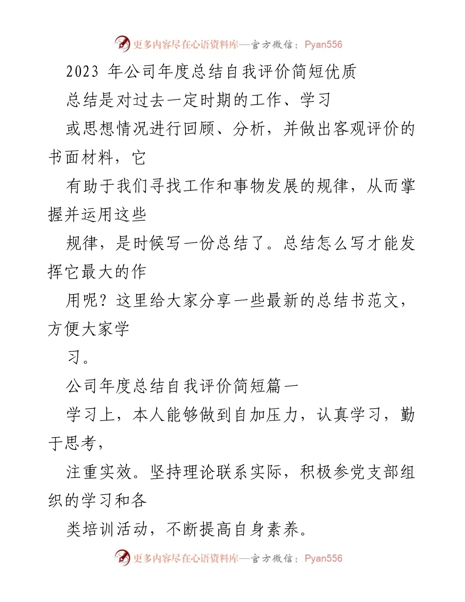 [工作总结] 年度总结 - 2023年度公司自我评价与工作反思.docx_第1页