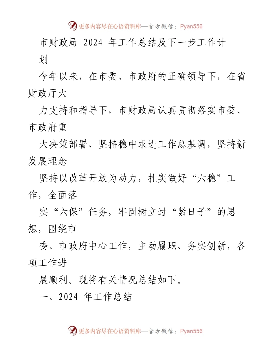 [工作总结] 市财政局 - 2024年工作总结与未来工作计划.docx_第1页