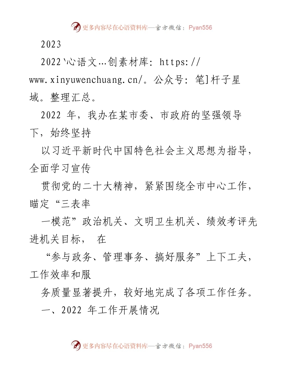 [工作总结] 年度工作汇报 - 2022年某市人民政府办公室工作总结与成效分析.docx_第1页