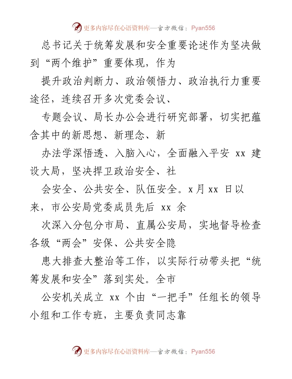 [工作总结] 市公安局 - 加强安全发展理念落实，保障社会稳定与安全.docx_第2页