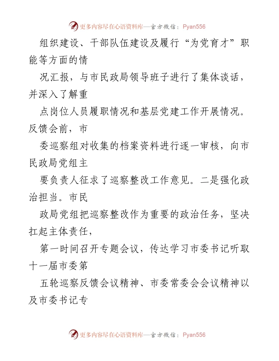 [工作总结] 市民政局 - 2024年巡察整改工作情况报告.docx_第2页