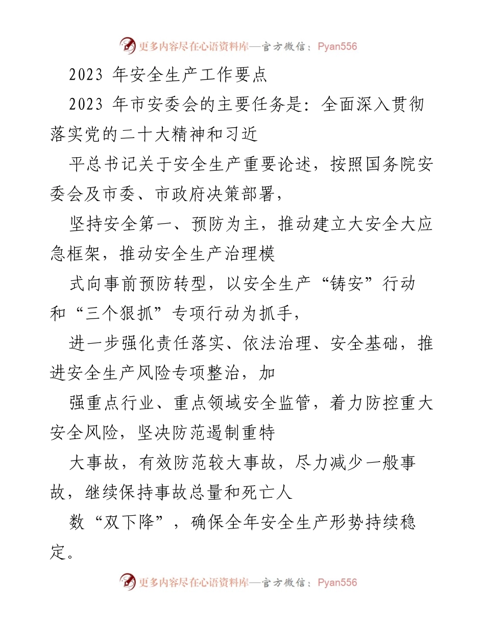 [工作总结] 安全生产 - 2023年安全生产工作要点及责任落实措施.docx_第1页