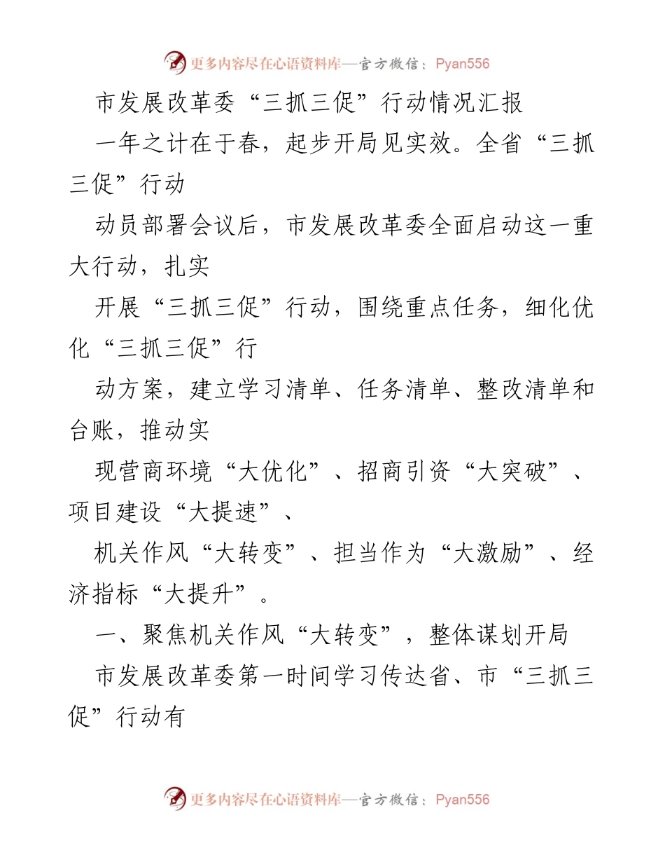 [工作总结] 市发展改革委 - 市发展改革委“三抓三促”行动情况汇报.docx_第1页
