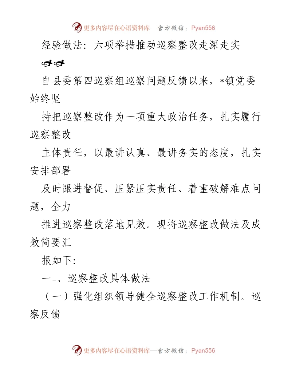 [工作总结] 巡察整改工作 - 六项举措推动巡察整改落地见效.docx_第1页