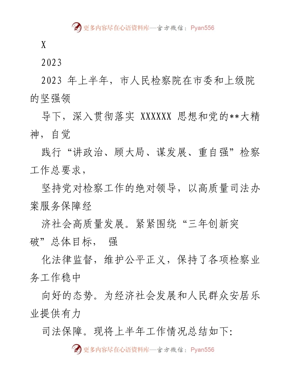 [工作总结] 市人民检察院 - 2023年上半年检察工作总结报告.docx_第1页