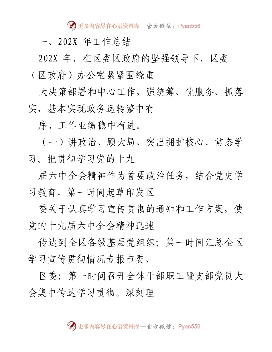 [工作总结] 年度总结 - 202X年区委区政府办公室工作总结报告.docx_第1页