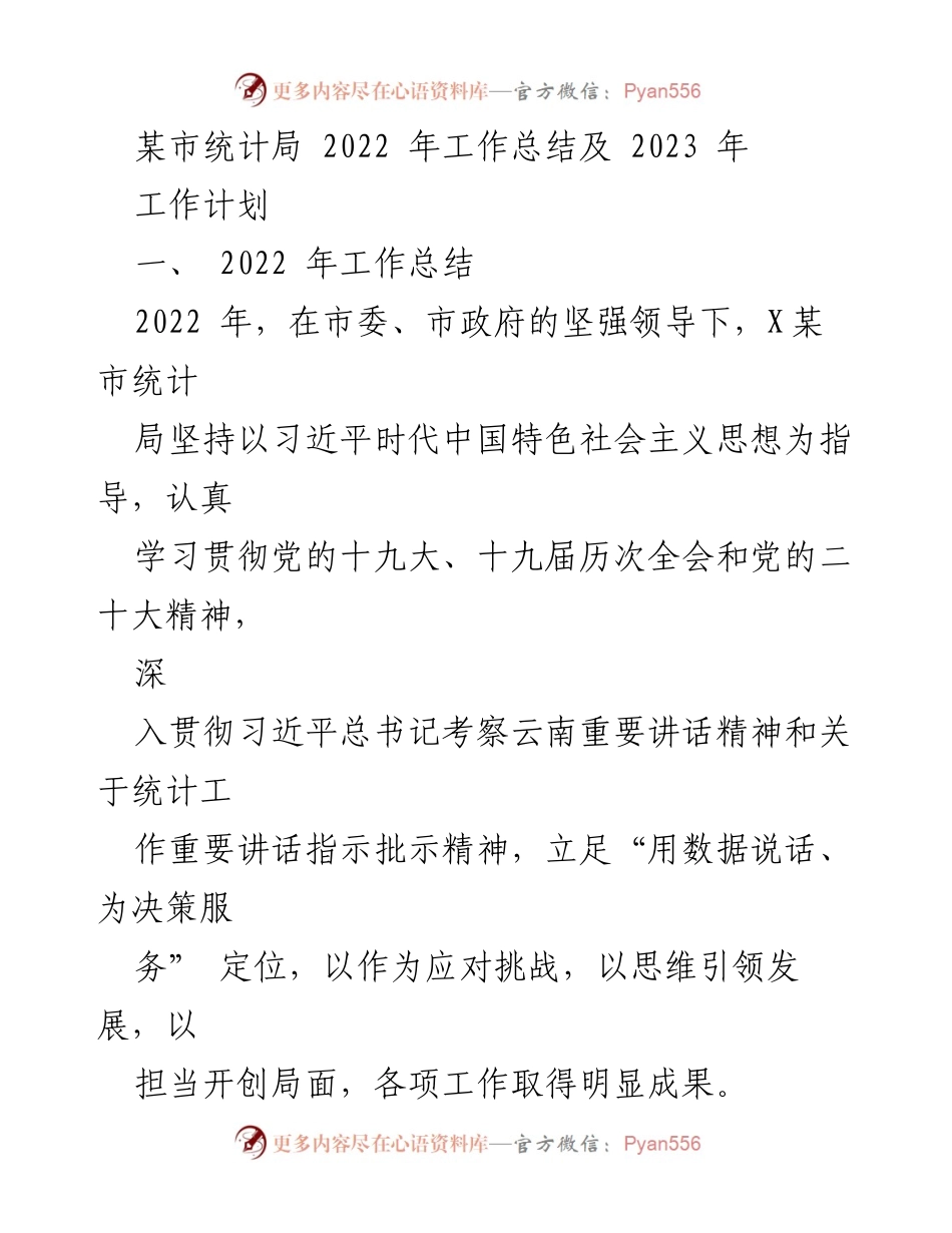 [工作总结] 年度工作会议 - 某市统计局2022年工作总结与2023年工作计划.docx_第1页