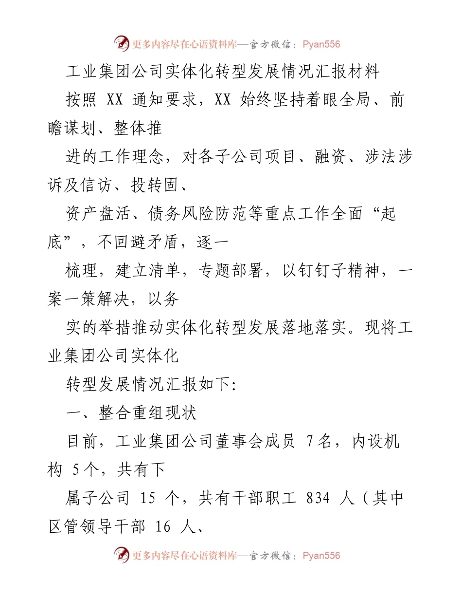 [工作总结] 工业集团公司 - 实体化转型发展情况汇报.docx_第1页