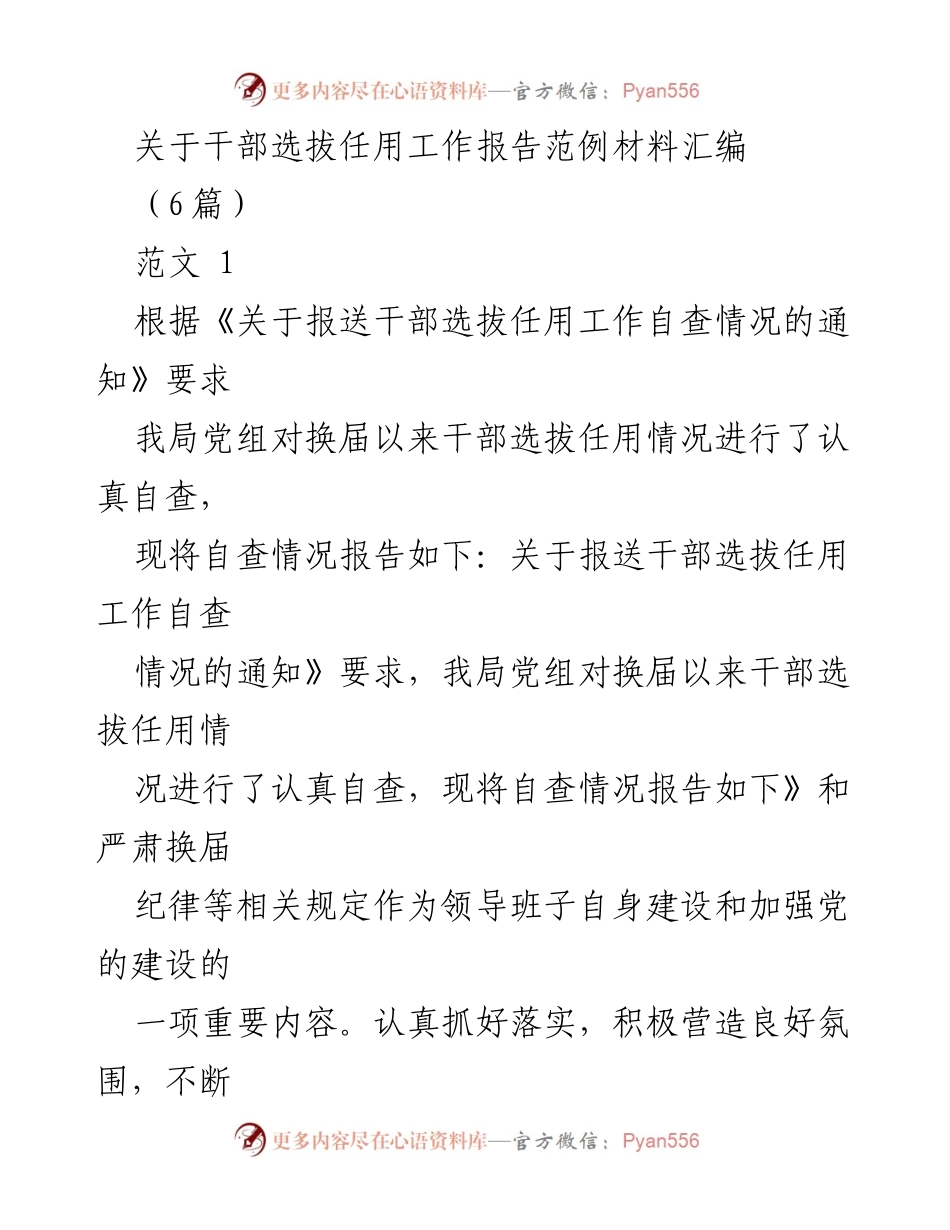 [工作总结] 干部选拔任用 - 干部选拔任用工作自查情况报告.docx_第1页