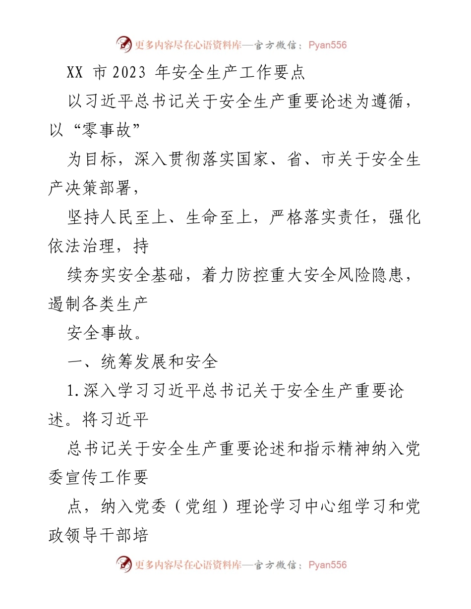 [工作总结] 安全生产会议 - 2023年XX市安全生产工作要点与责任落实.docx_第1页