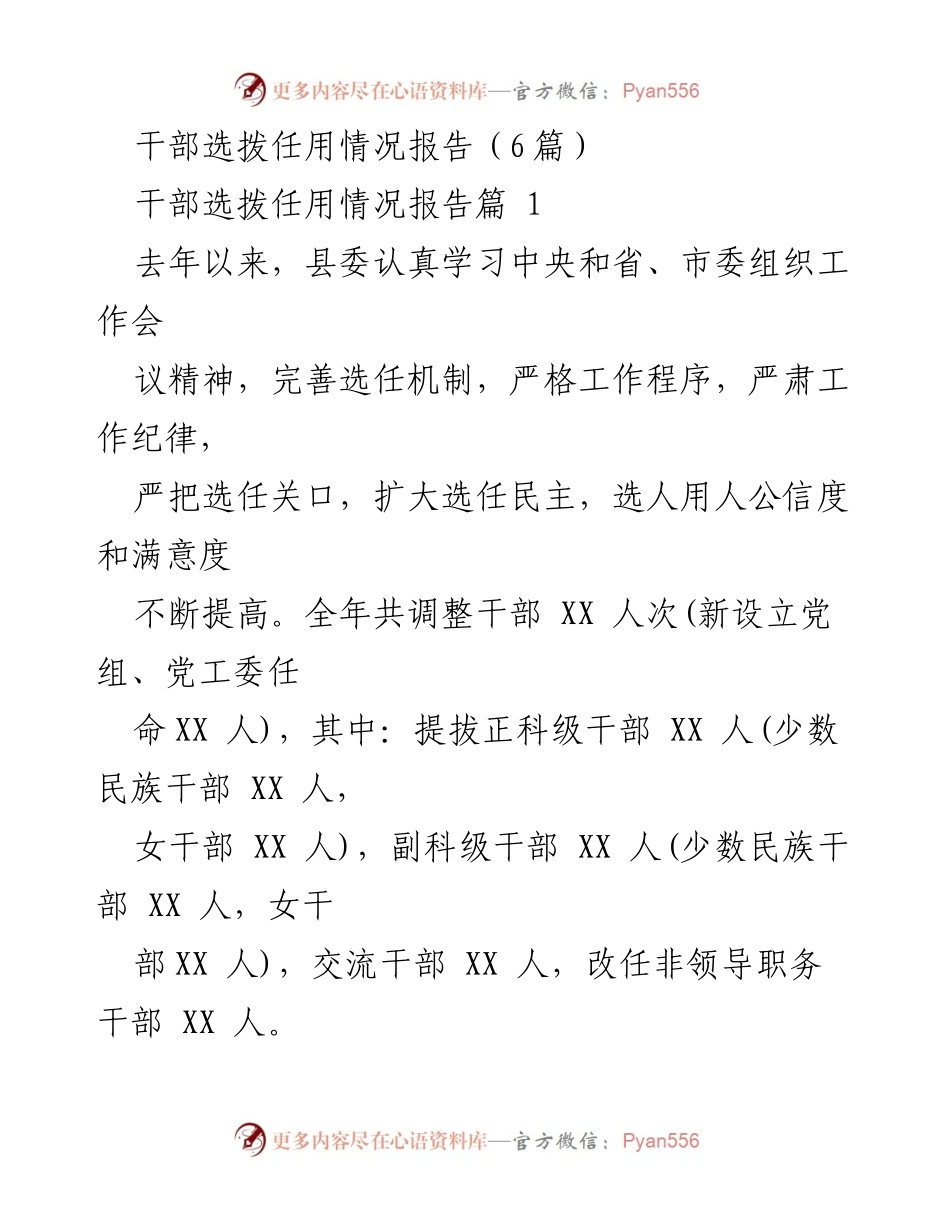 [工作总结] 干部选拔任用 - 干部选拔任用情况总结报告.docx_第1页