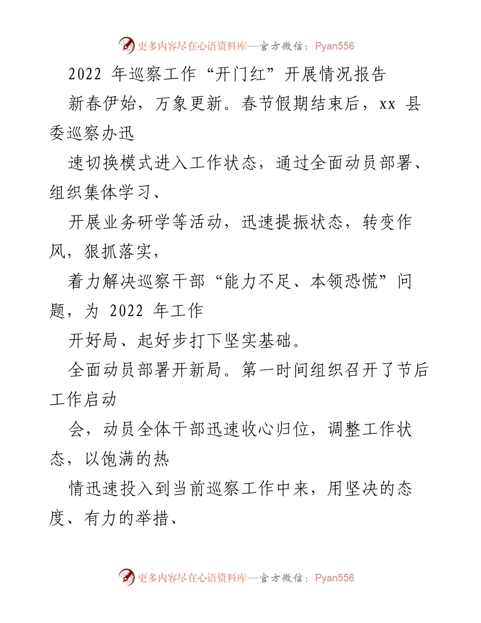 [工作总结] 巡察工作 - 2022年巡察工作“开门红”开展情况总结报告.docx_第1页