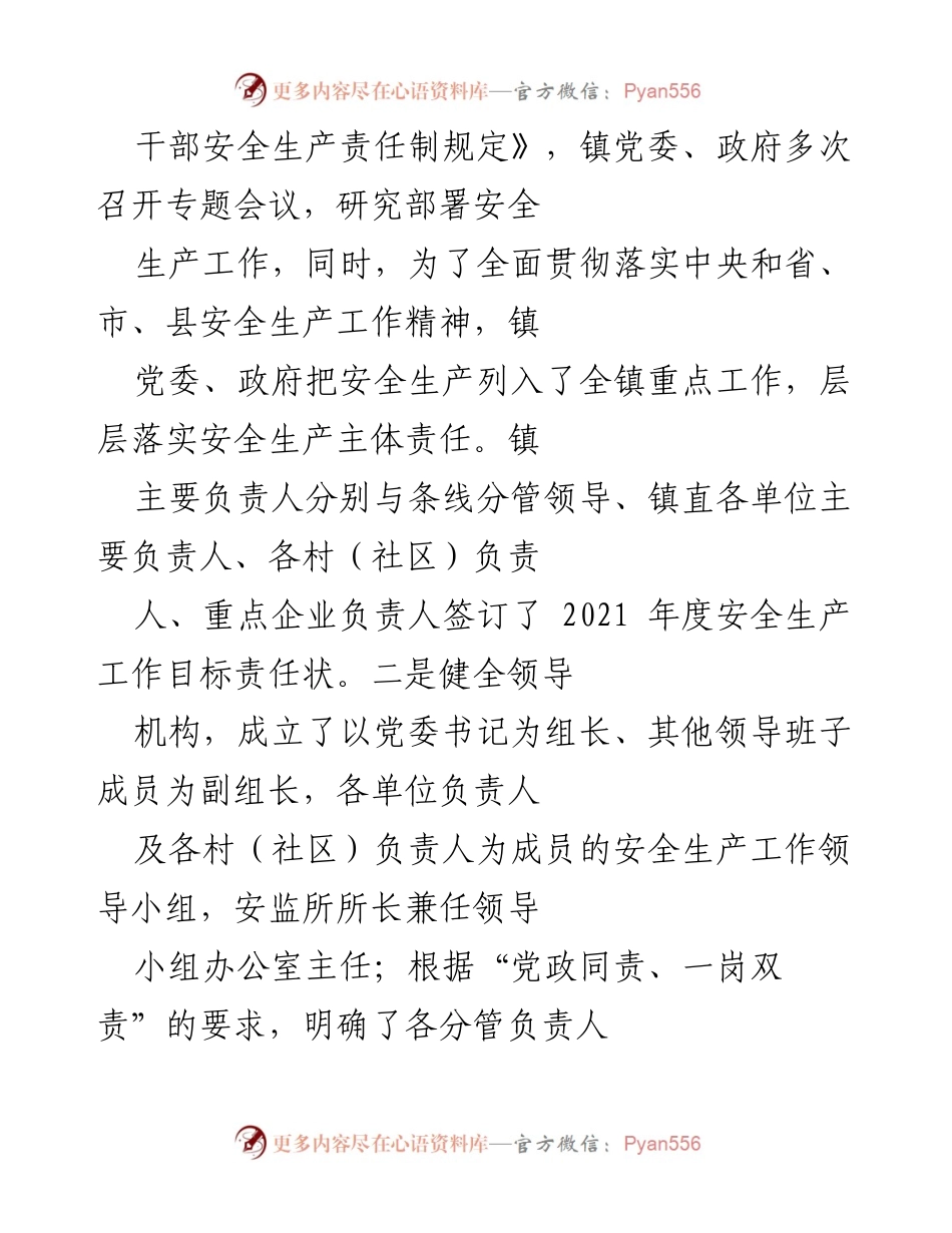 [工作总结] 安全生产工作 - 2021年度我镇安全生产工作开展情况汇报.docx_第2页