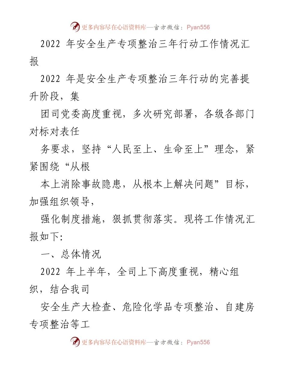 [工作总结] 安全生产专项整治 - 2022年安全生产专项整治三年行动工作情况汇报.docx_第1页