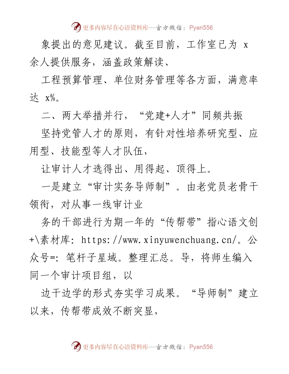 [工作总结] 审计局党建工作 - 打造“红心立审”党建品牌，推动审计高质量发展.docx_第2页