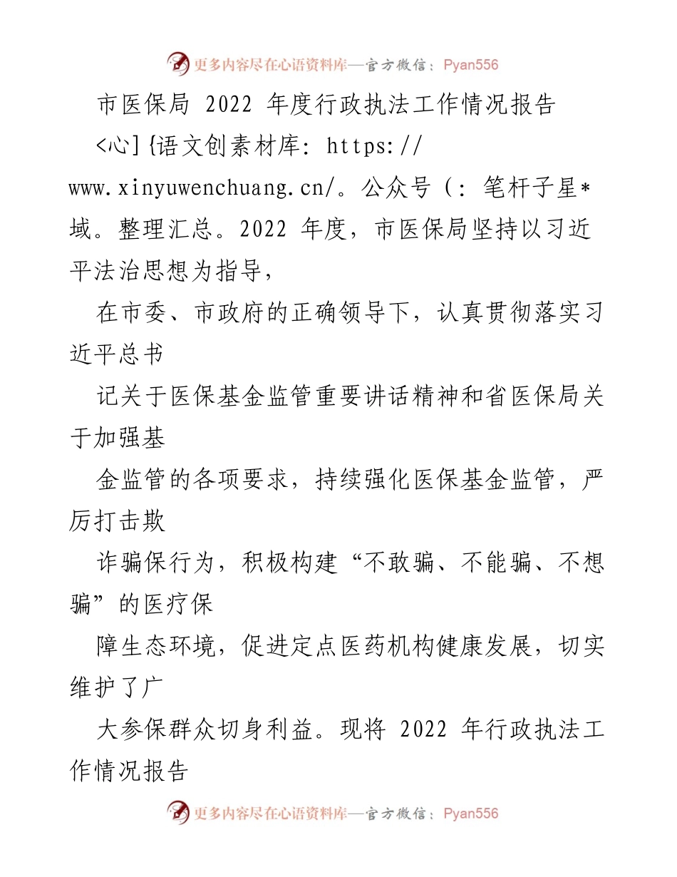 [工作总结] 市医保局 - 2022年度行政执法工作情况报告.docx_第1页