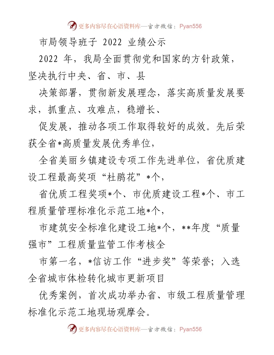 [工作总结] 年度业绩公示 - 2022年度市局工作业绩总结与成就展示.docx_第1页
