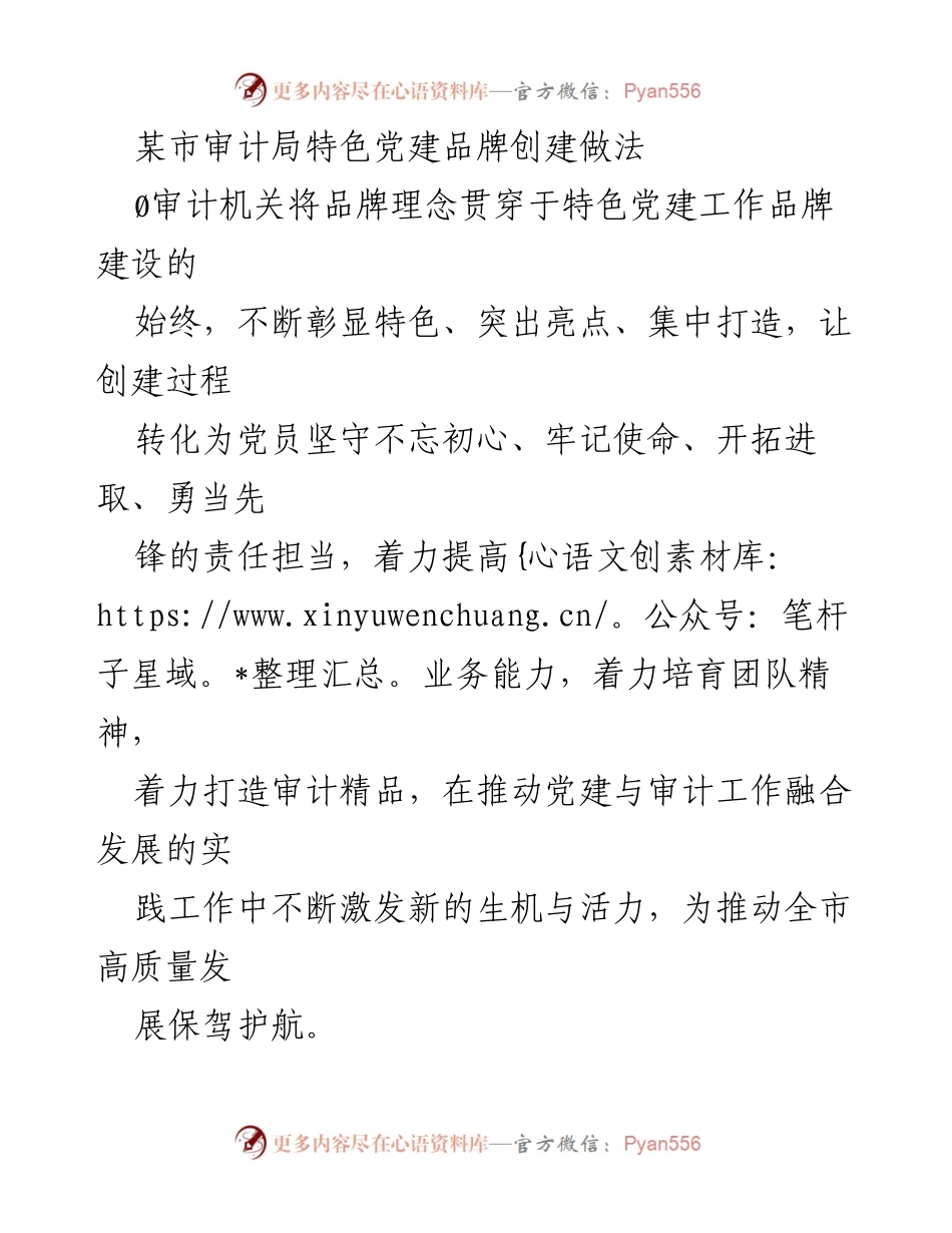 [工作总结] 审计局 - 某市审计局特色党建品牌创建实践与成效.docx_第1页