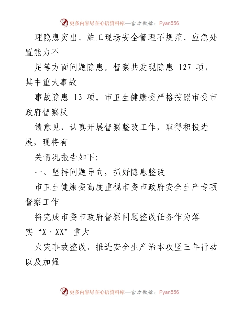 [工作总结] 市卫健委 - 安全生产专项督察整改情况报告.docx_第2页