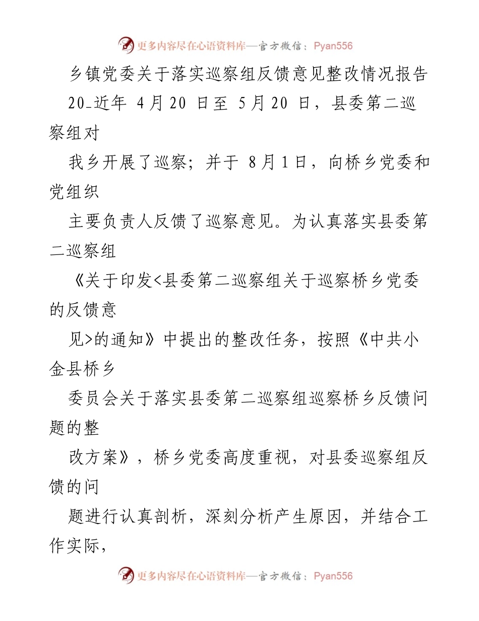 [工作总结] 州乡党委 - 州乡党委巡察反馈意见整改情况报告.docx_第1页