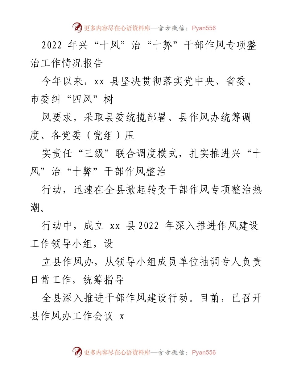 [工作总结] 干部作风专项整治 - 2022年兴“十风”治“十弊”干部作风整治工作情况报告.docx_第1页